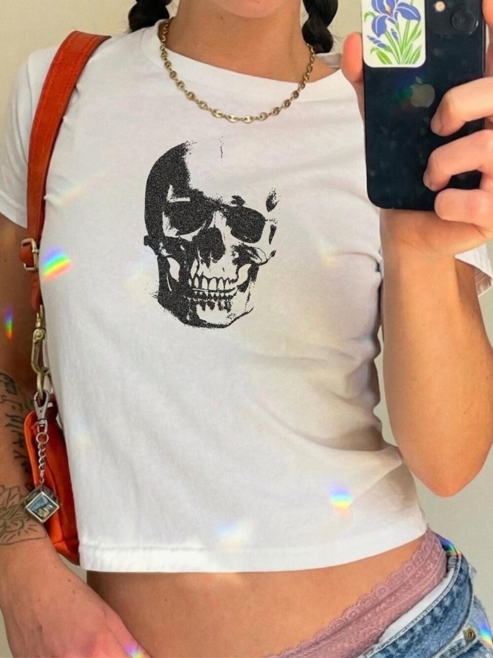 Skull Graphic Baby Tee | Vintage Grunge Summerween Shirt | Retro Spooky T-shirt